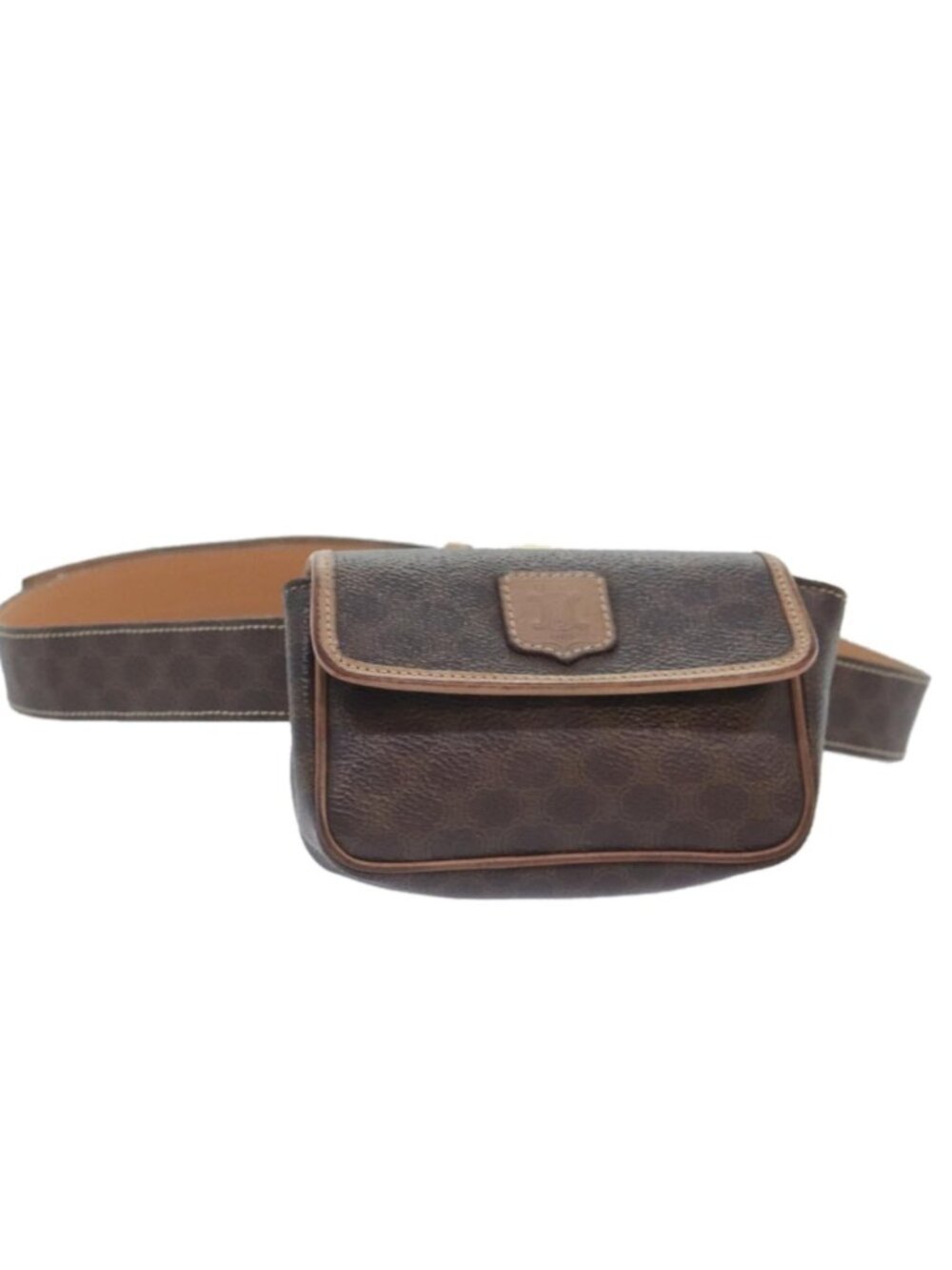 CELINE Macadam Canvas Waist bag PVC Leather Brown Gold